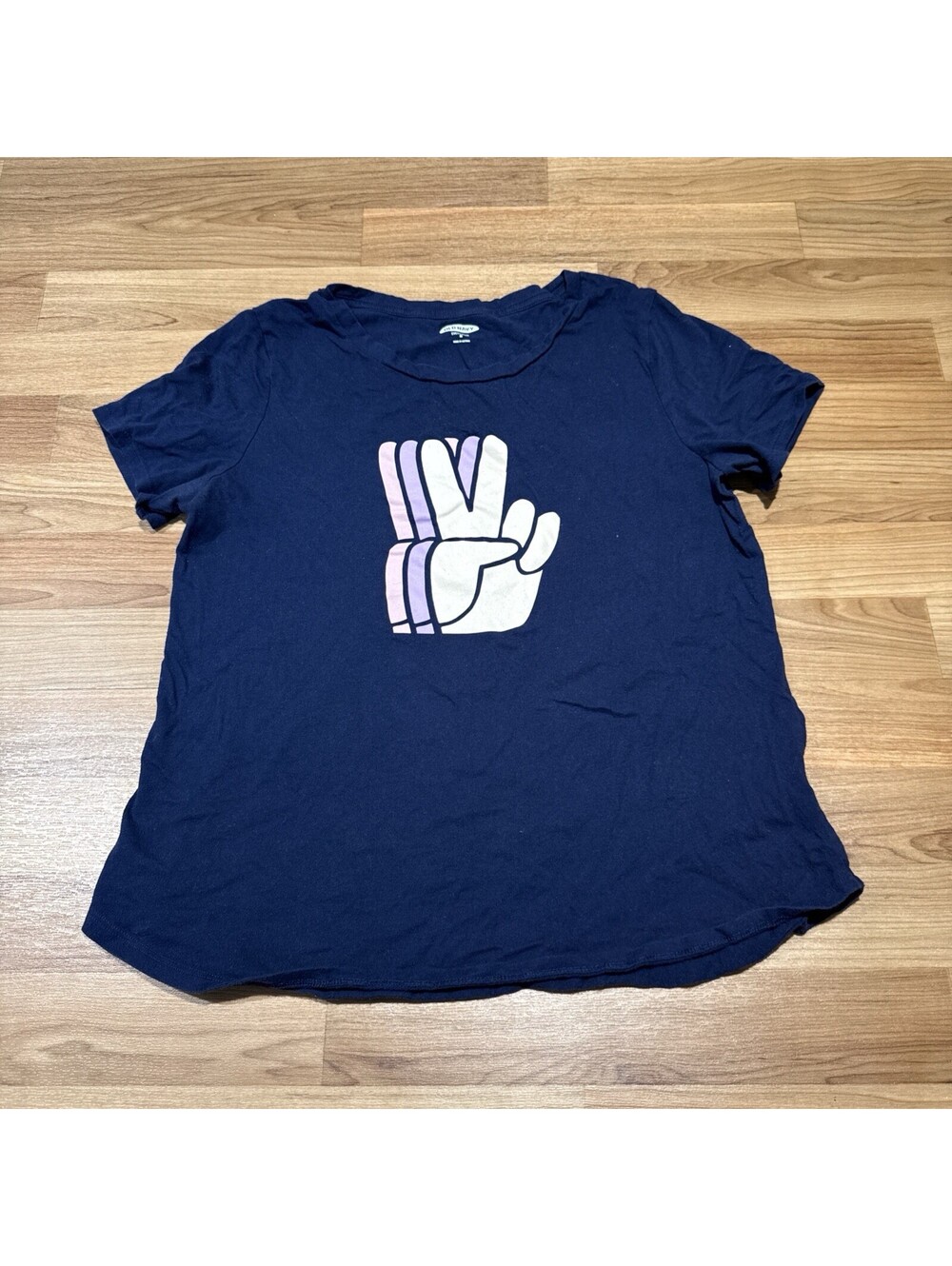 OLD NAVY Womens PEACE SIGN Everywear T-SHIRT - Size M Navy Blue Tee